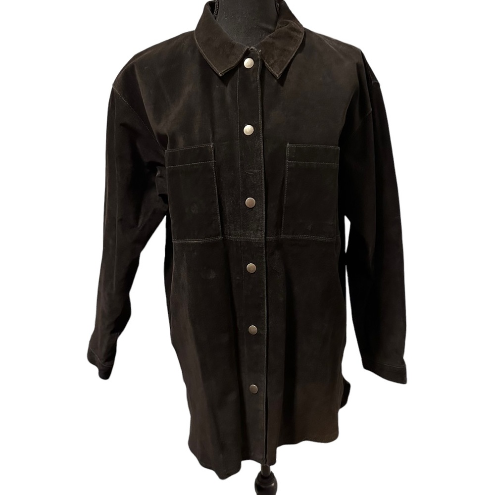 Moda International Black 100%‎  Leather Button Up Jacket Shacket Size Small
